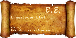 Breszlauer Etel névjegykártya